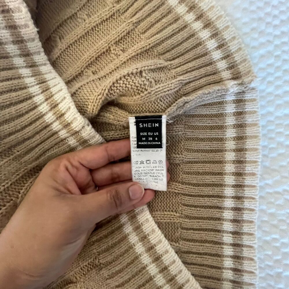 Women's Beige Cable-knit Vest V-neck Acrylic tank Top Sweater Size M - Picture 4 of 6